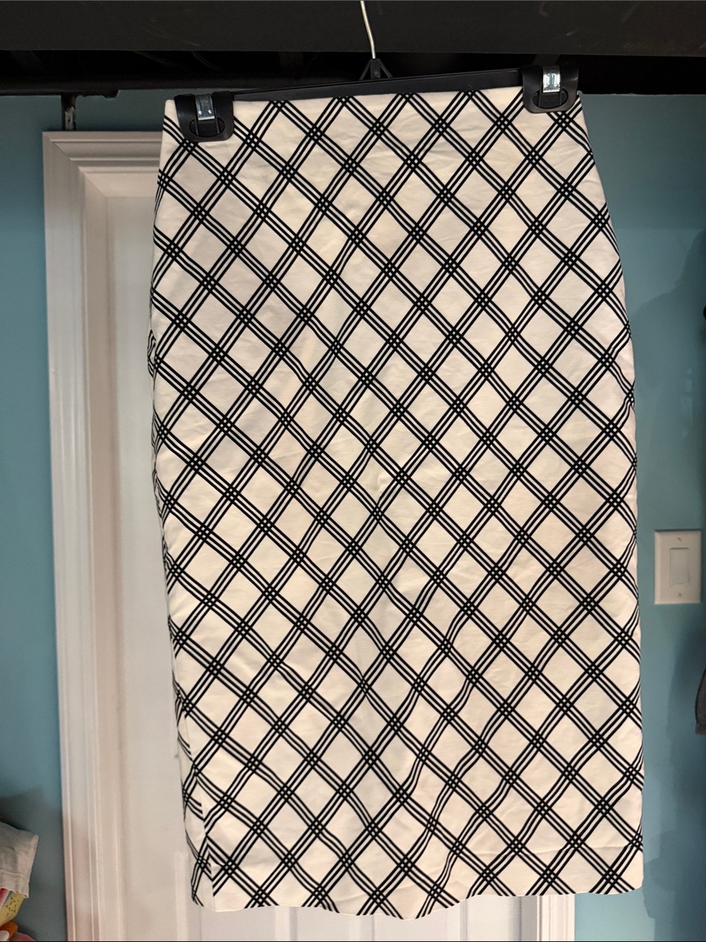 Express White Pencil Skirt with Black Plaid